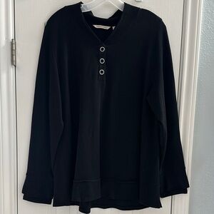 Soft Surroundings Black Tunic Top Flowy Soft Women’s XL Casual Ruffle Henley